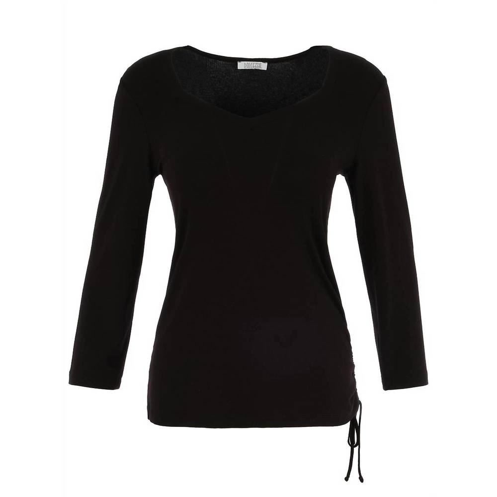 NEW DOLCEZZA women's ruched side tie top in black